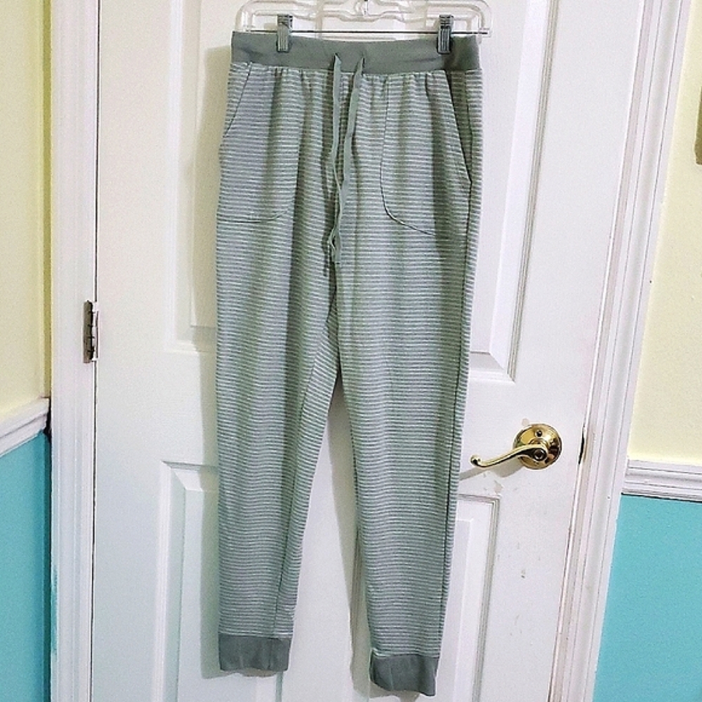 Splendid Sage Green & White Stripes Soft Comfy Lounging Pajama Pants Joggers S